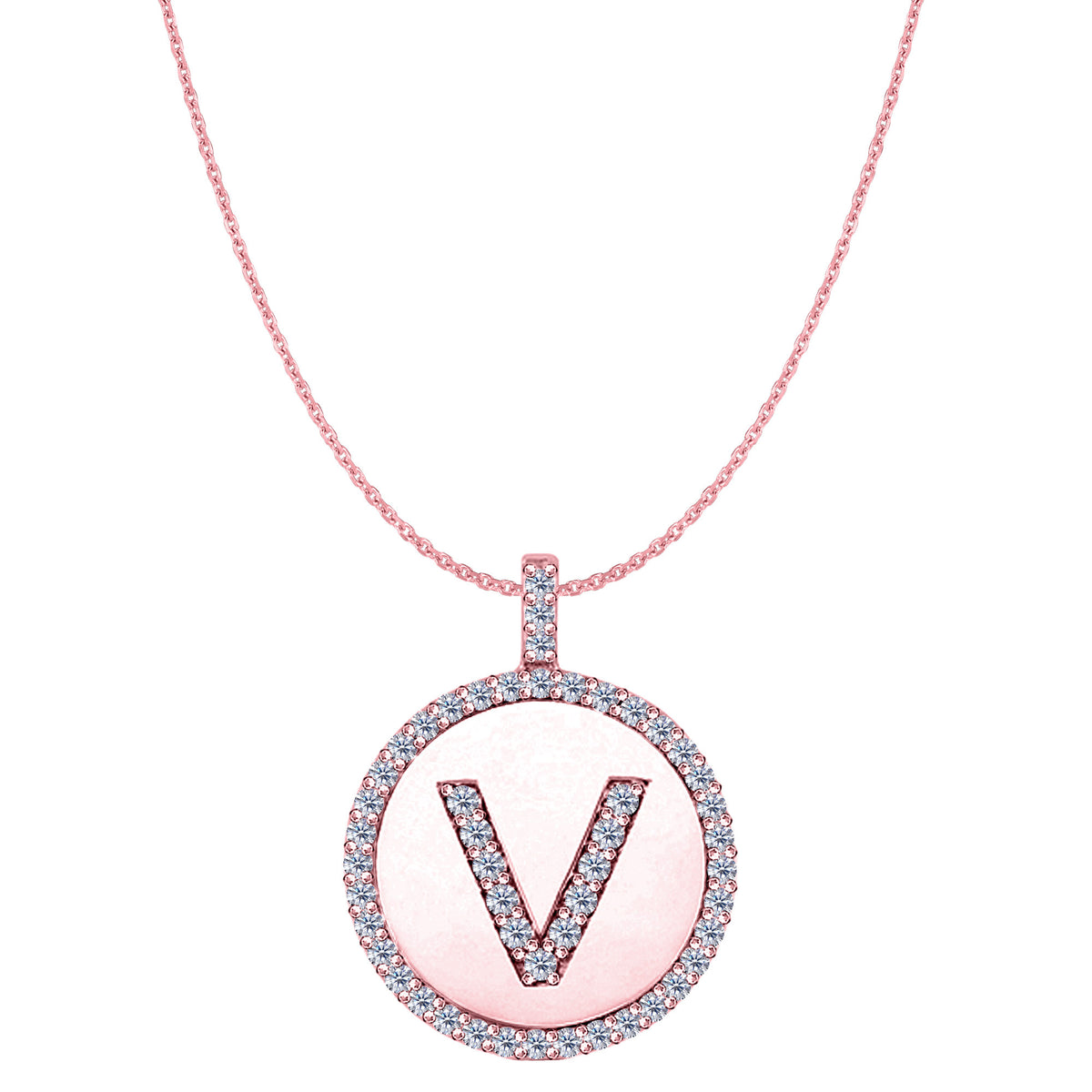 "V" Diamond Initial 14K Rose Gold Disk Pendant (0.50ct) fine designer jewelry for men and women