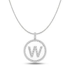 "W" Diamond Initial 14K White Gold Disk Pendant (0.60ct) fine designer jewelry for men and women