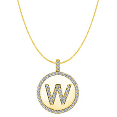 "W" Diamond Initial 14K Yellow Gold Disk Pendant (0.60ct) fine designer jewelry for men and women