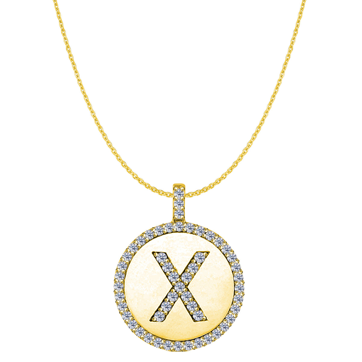 "X" Diamond Initial 14K Yellow Gold Disk Pendant (0.56ct) fine designer jewelry for men and women