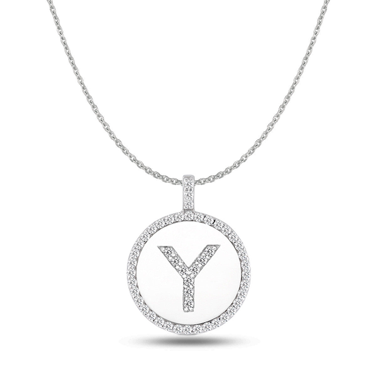 "Y" Diamond Initial 14K White Gold Disk Pendant (0.50ct) fine designer jewelry for men and women