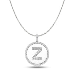 "Z" Diamond Initial 14K White Gold Disk Pendant (0.53ct) fine designer jewelry for men and women
