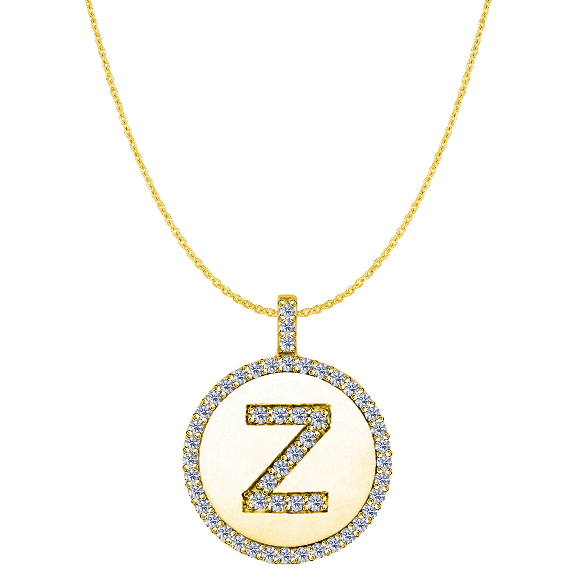 "Z" Diamond Initial 14K Yellow Gold Disk Pendant (0.53ct) fine designer jewelry for men and women