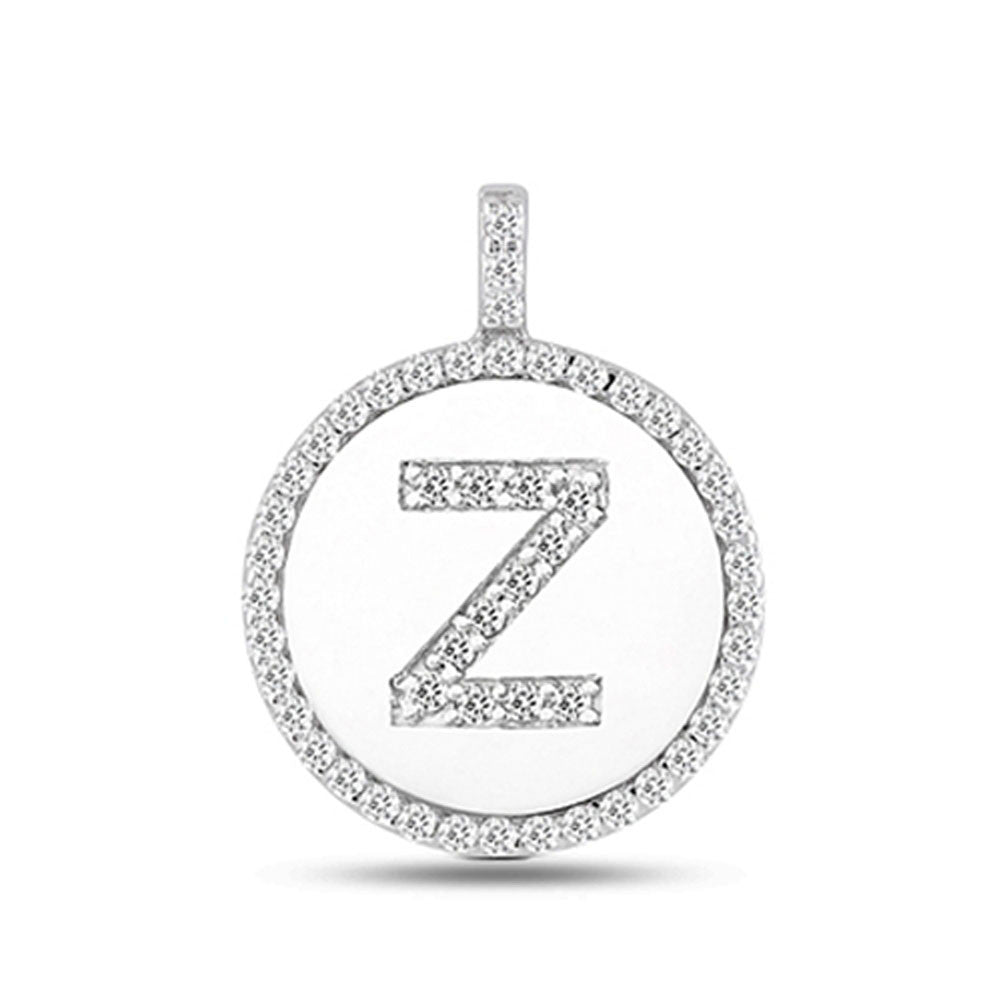 "Z" Diamond Initial 14K White Gold Disk Pendant (0.53ct) fine designer jewelry for men and women