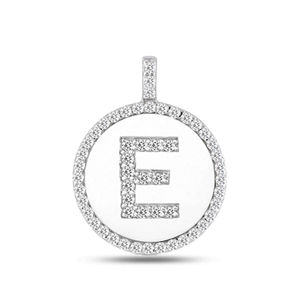 "E" Diamond Initial 14K White Gold Disk Pendant (0.53ct) fine designer jewelry for men and women