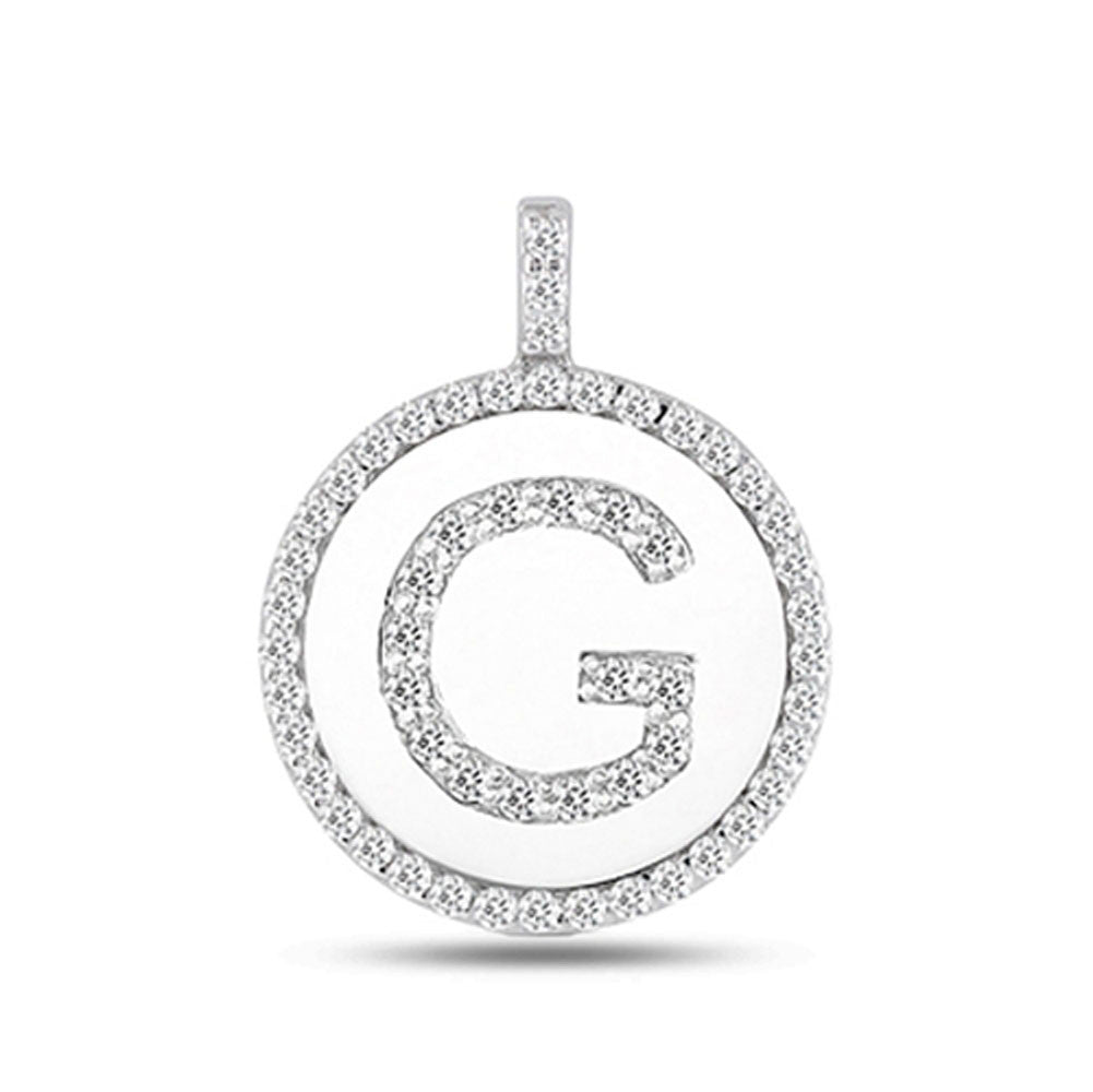 "G" Diamond Initial 14K White Gold Disk Pendant (0.56ct) fine designer jewelry for men and women