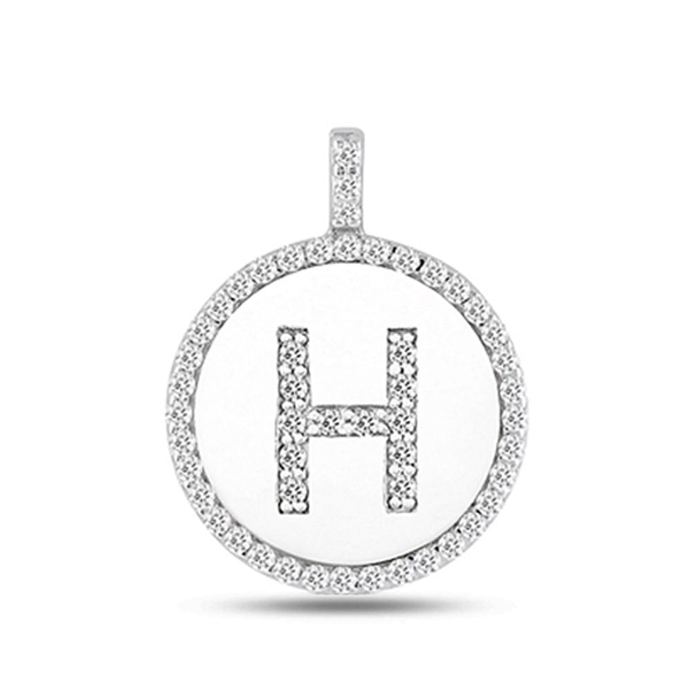 "H" Diamond Initial 14K White Gold Disk Pendant (0.54ct) fine designer jewelry for men and women