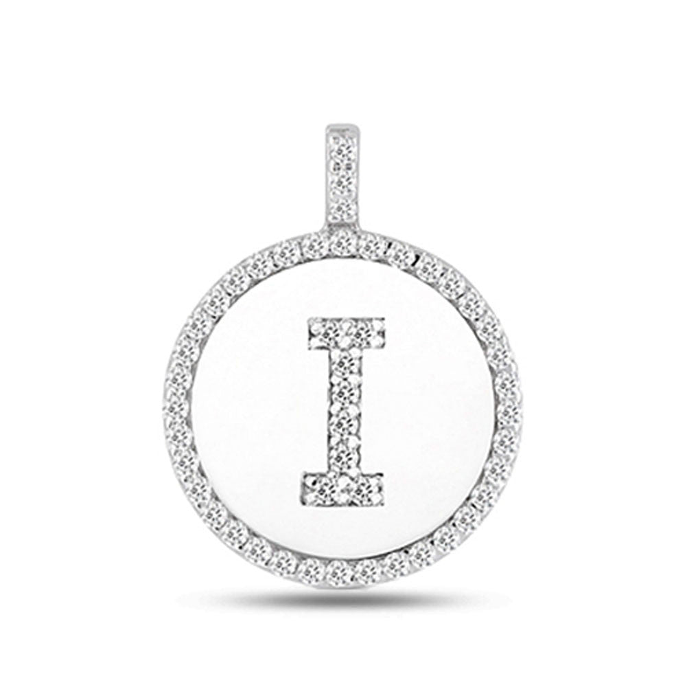"I" Diamond Initial 14K White Gold Disk Pendant (0.48ct) fine designer jewelry for men and women