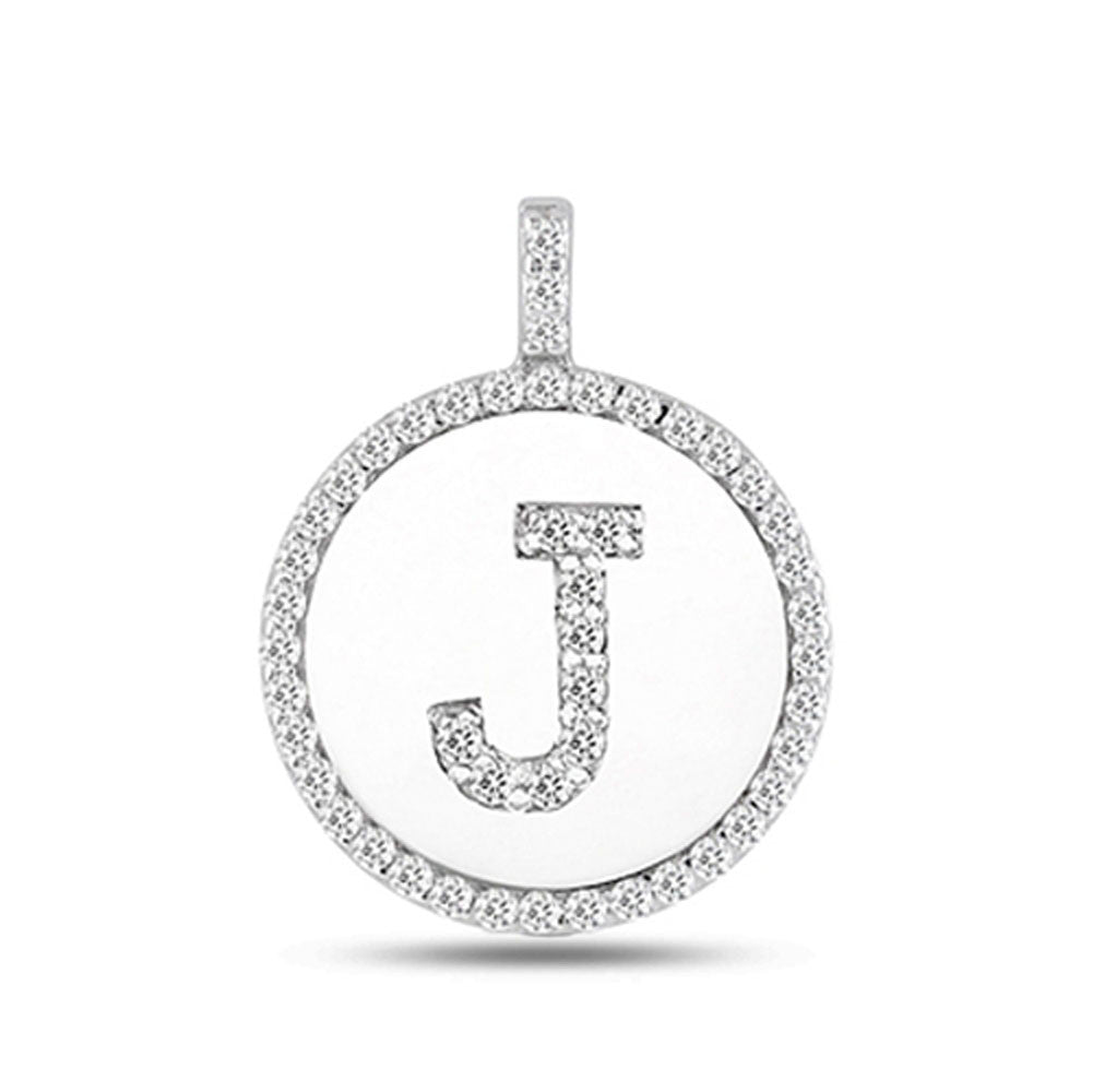 "J" Diamond Initial 14K White Gold Disk Pendant (0.49ct) fine designer jewelry for men and women