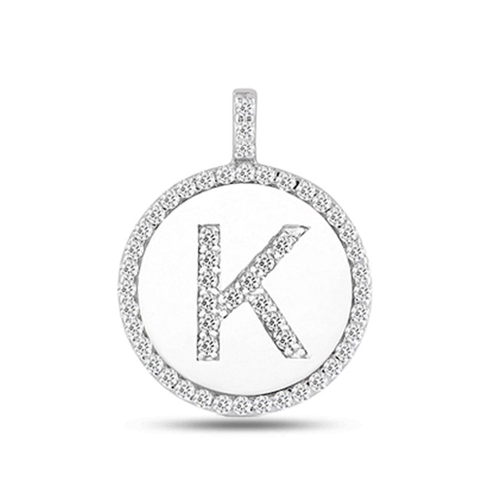 "K" Diamond Initial 14K White Gold Disk Pendant (0.54ct) fine designer jewelry for men and women