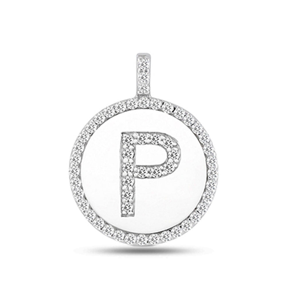 "P" Diamond Initial 14K White Gold Disk Pendant (0.55ct) fine designer jewelry for men and women