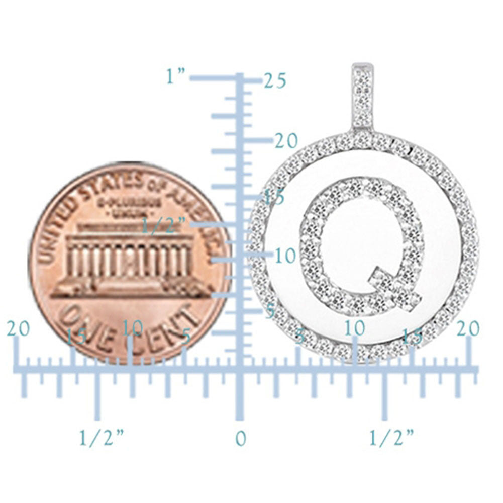 "Q" Diamond Initial 14K White Gold Disk Pendant (0.59ct) fine designer jewelry for men and women