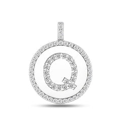 "Q" Diamond Initial 14K White Gold Disk Pendant (0.59ct) fine designer jewelry for men and women
