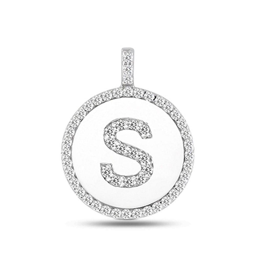 "S" Diamond Initial 14K White Gold Disk Pendant (0.56ct) fine designer jewelry for men and women