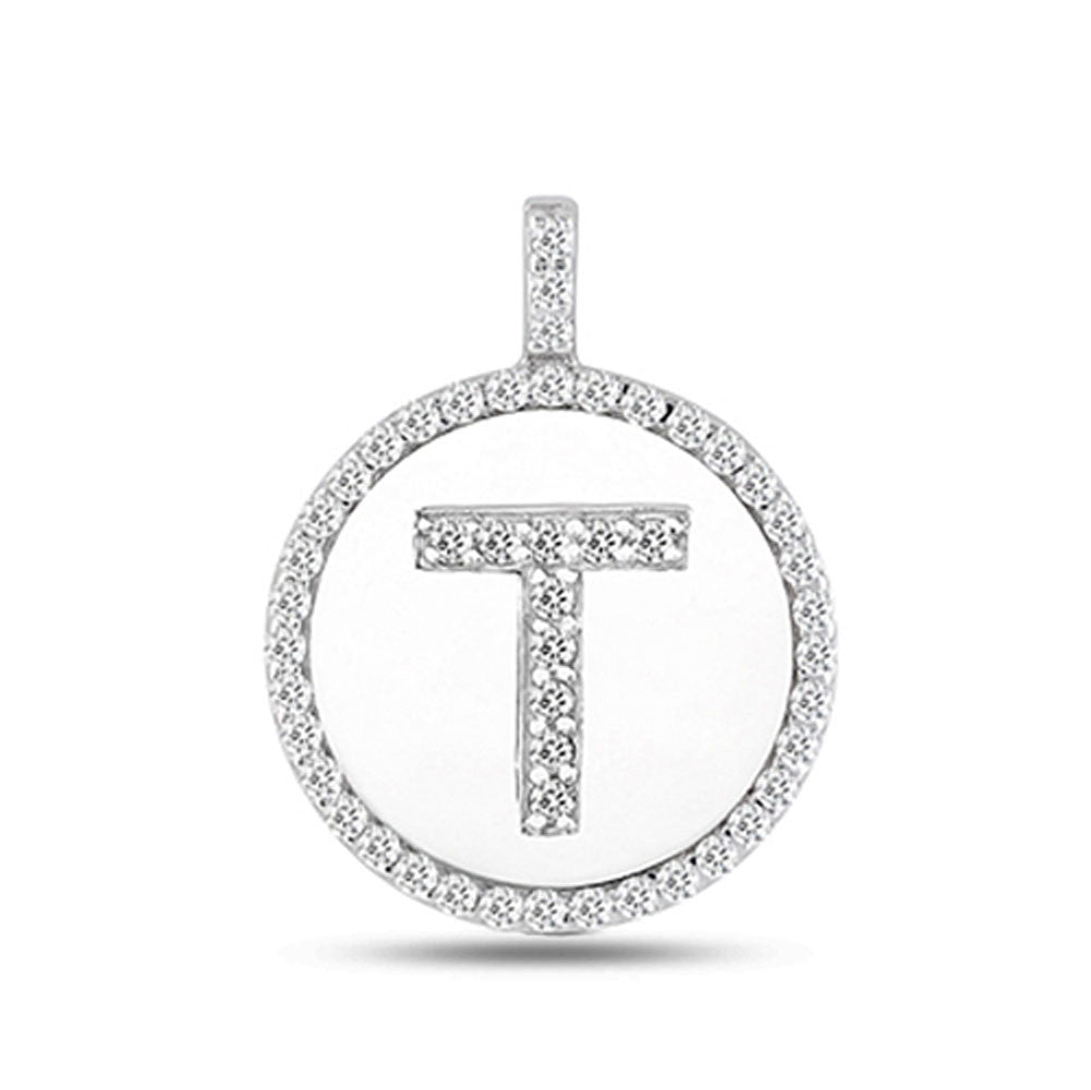 "T" Diamond Initial 14K White Gold Disk Pendant (0.50ct) - JewelryAffairs
 - 2