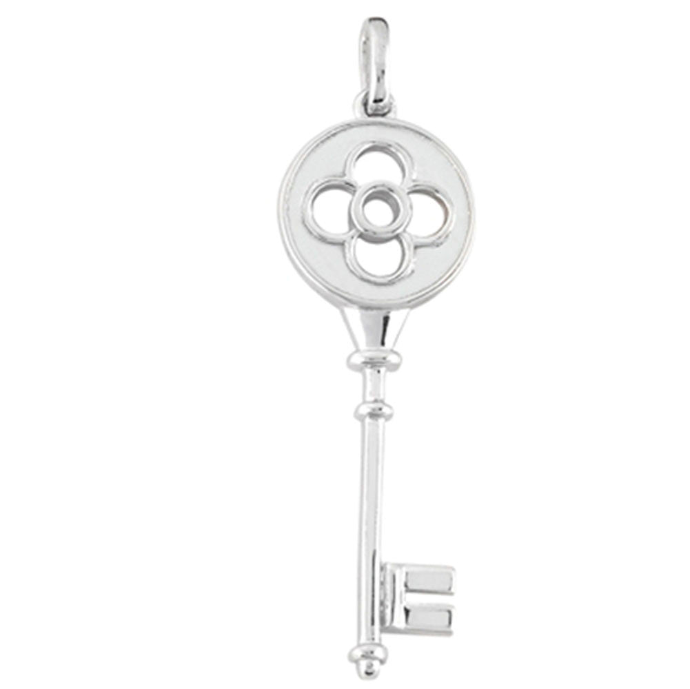 14K White Gold Fancy Clover Key Pendant fine designer jewelry for men and women