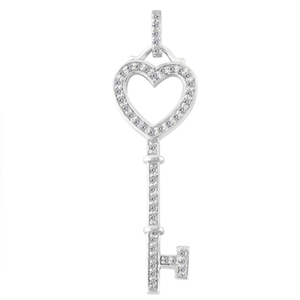 14K White Gold Diamond Heart Key Pendant (0.29ctw - FG Color - SI2 Clarity) fine designer jewelry for men and women