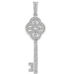 14K White Gold Diamond Vintage Key Pendant (0.46ctw - FG Color - SI2 Clarity) fine designer jewelry for men and women