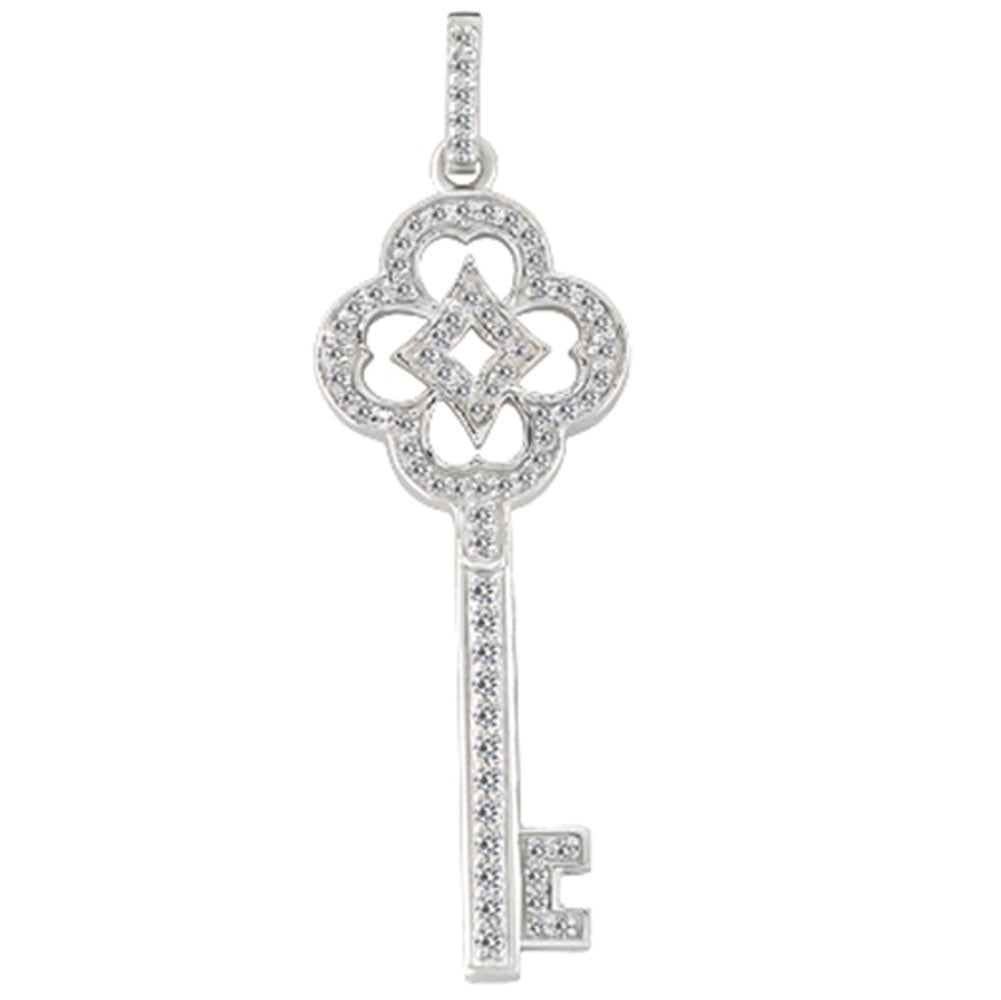 14K White Gold Diamond Vintage Key Pendant (0.43ctw - FG Color - SI2 Clarity) fine designer jewelry for men and women