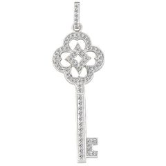 14K White Gold Diamond Vintage Key Pendant (0.43ctw - FG Color - SI2 Clarity) fine designer jewelry for men and women