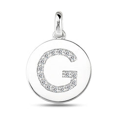 "G" Diamond Initial 14K White Gold Disk Pendant (0.16ct) fine designer jewelry for men and women