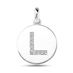 "L" Diamond Initial 14K White Gold Disk Pendant (0.08ct) fine designer jewelry for men and women