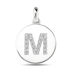 "M" Diamond Initial 14K White Gold Disk Pendant (0.17ct) fine designer jewelry for men and women