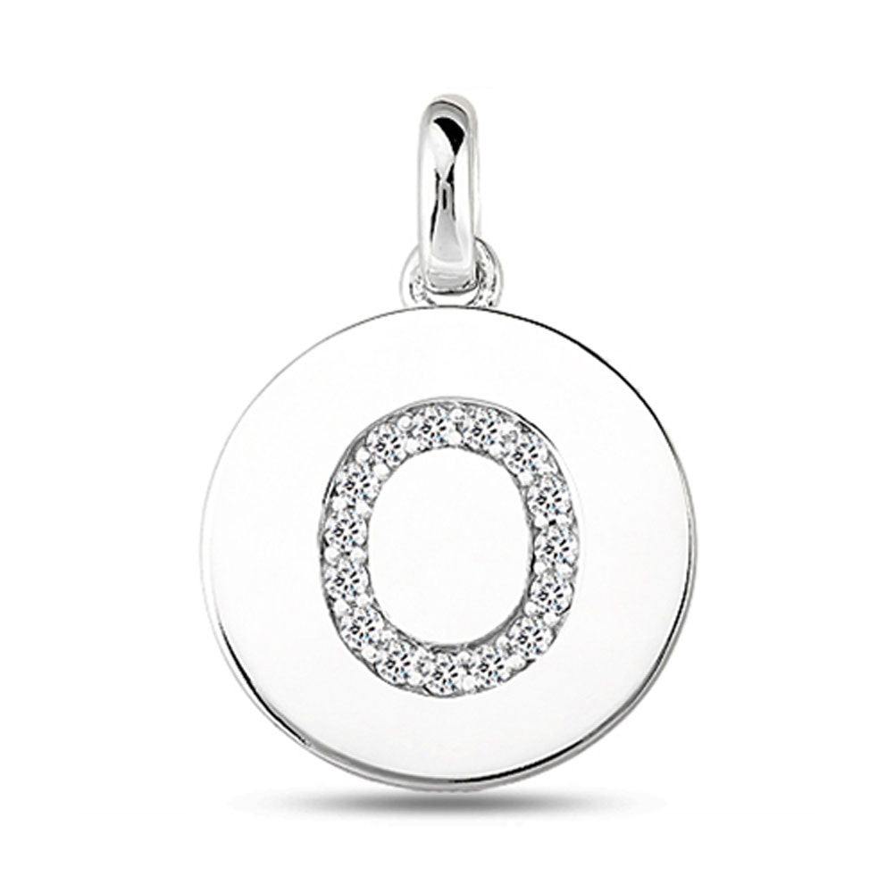 "O" Diamond Initial 14K White Gold Disk Pendant (0.16ct) fine designer jewelry for men and women