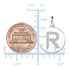 "R" Diamond Initial 14K White Gold Disk Pendant (0.17ct) fine designer jewelry for men and women