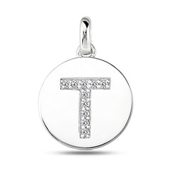 "T" Diamond Initial 14K White Gold Disk Pendant (0.10ct) fine designer jewelry for men and women