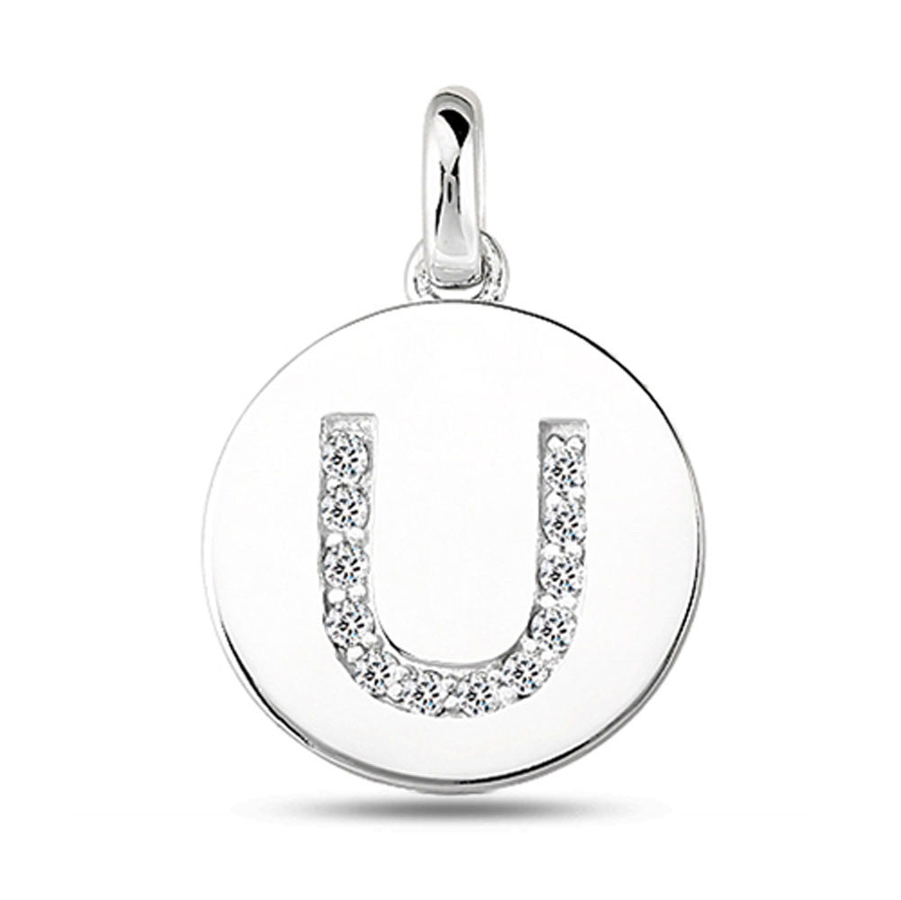 "U" Diamond Initial 14K White Gold Disk Pendant (0.12ct) fine designer jewelry for men and women