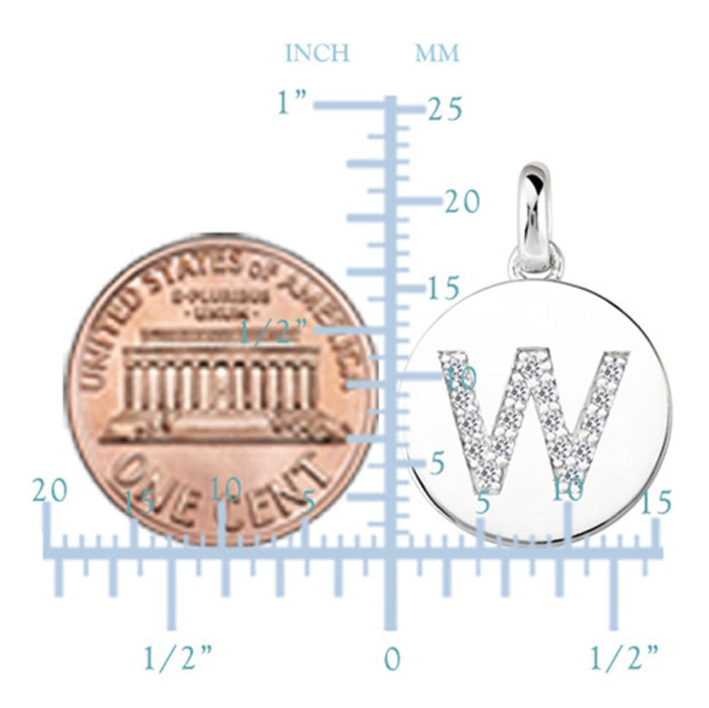 "W" Diamond Initial 14K White Gold Disk Pendant (0.17ct) fine designer jewelry for men and women