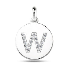 "W" Diamond Initial 14K White Gold Disk Pendant (0.17ct) fine designer jewelry for men and women