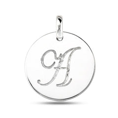 "A" 14K White Gold Script Engraved Initial Disk Pendant fine designer jewelry for men and women