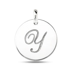 "Y" 14K White Gold Script Engraved Initial  Disk Pendant - JewelryAffairs
 - 2