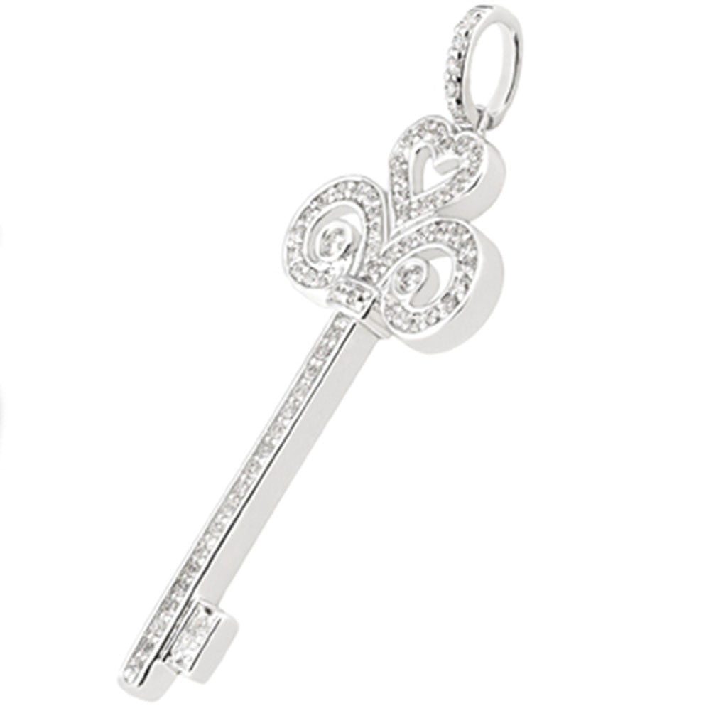 14K White Gold Diamond "Fleur de lis" Key Pendant (0.54ctw - FG Color - SI2 Clarity) fine designer jewelry for men and women