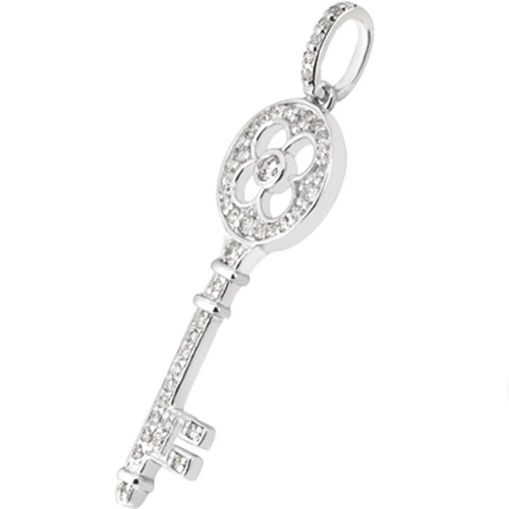 14K White Gold Diamond Clover Key Pendant (0.29ctw - FG Color - SI2 Clarity) fine designer jewelry for men and women