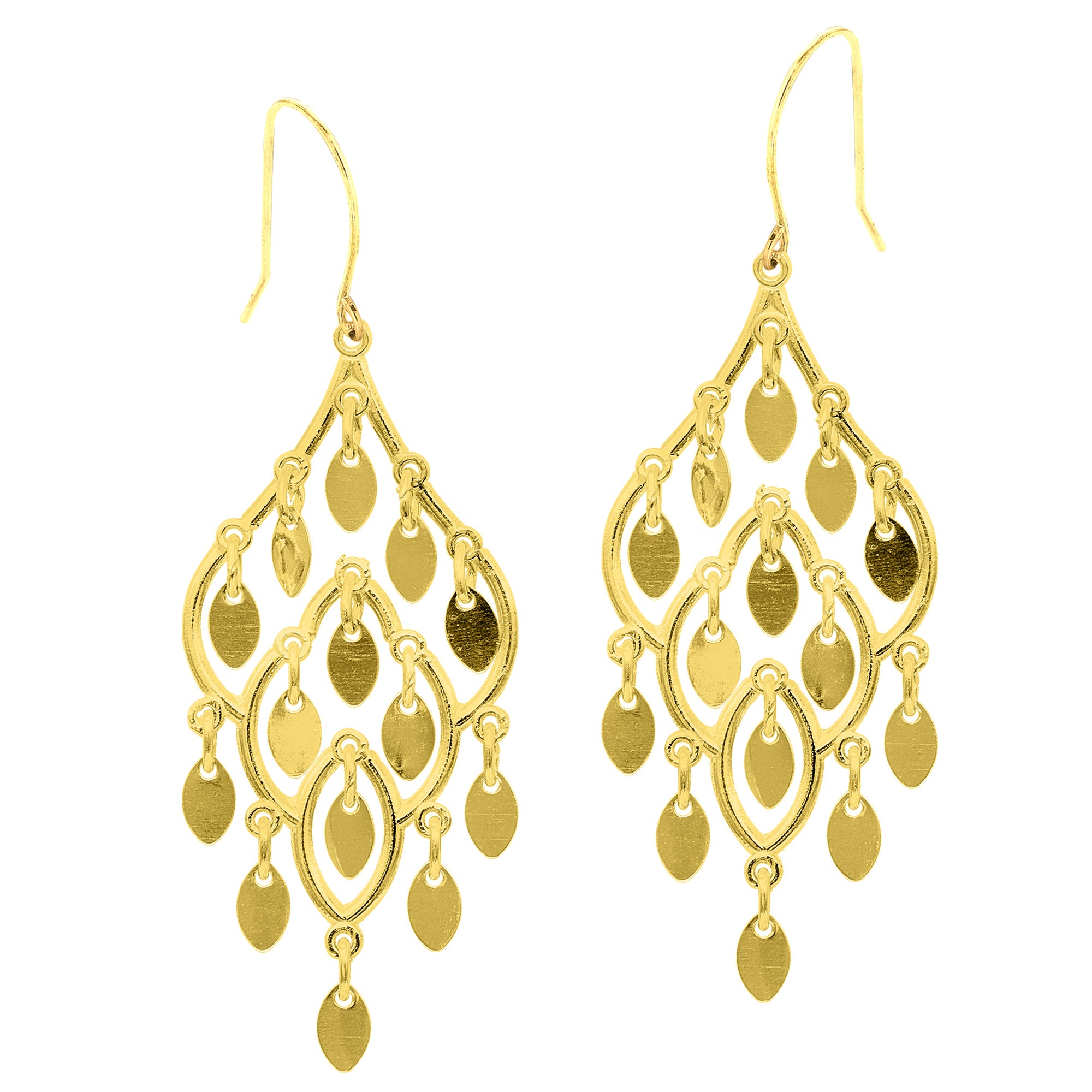 10k Yellow Gold Fancy Chandelier Drop Earrings With French Wire Clasp fine designer jewelry for men and women