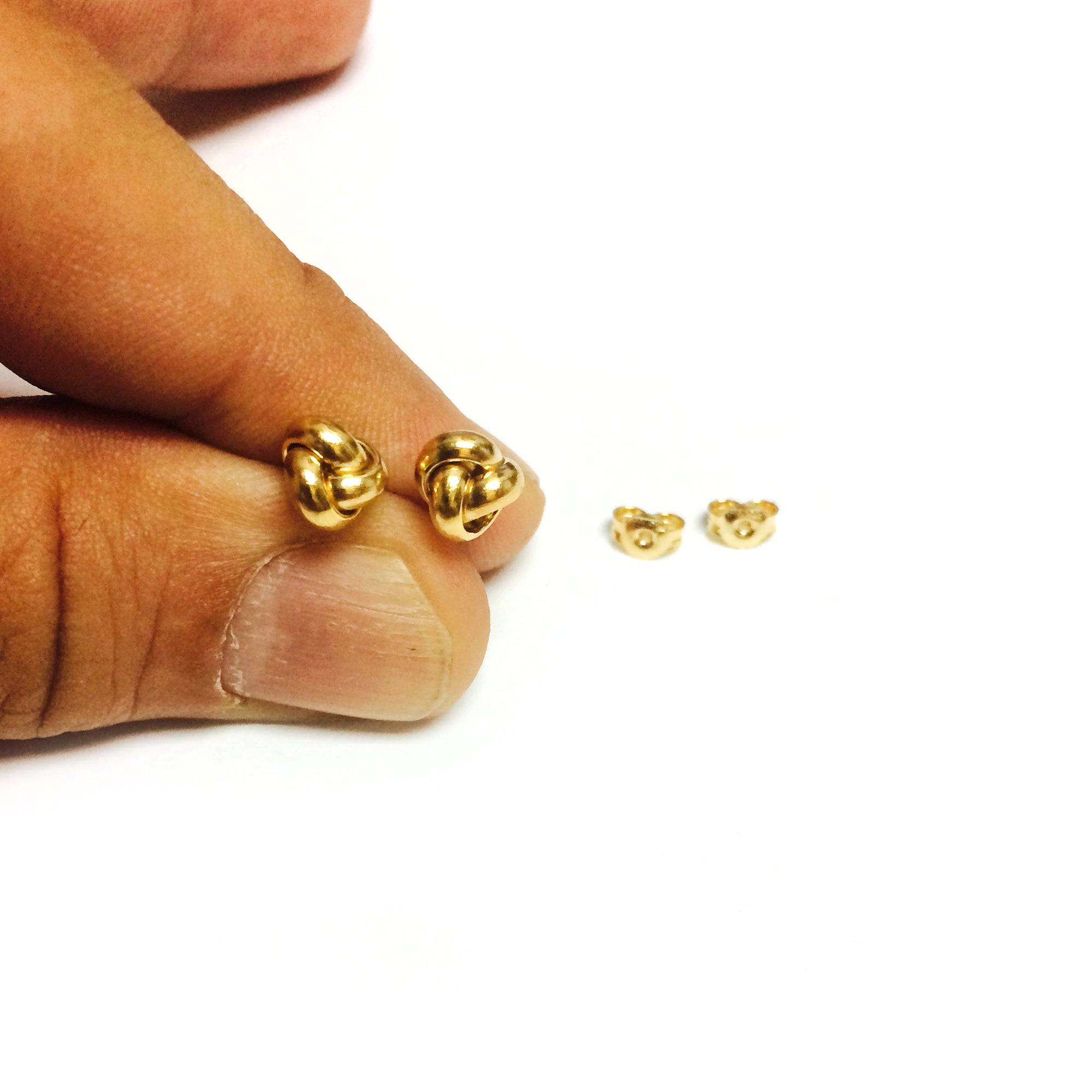 10k Yellow Gold Love Knot Post Stud Earrings, 6mm fine designer jewelry for men and women