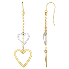 10K White And Yellow Gold Diamond Cut Heart Double Strand Drop Earrings fine designer jewelry for men and women