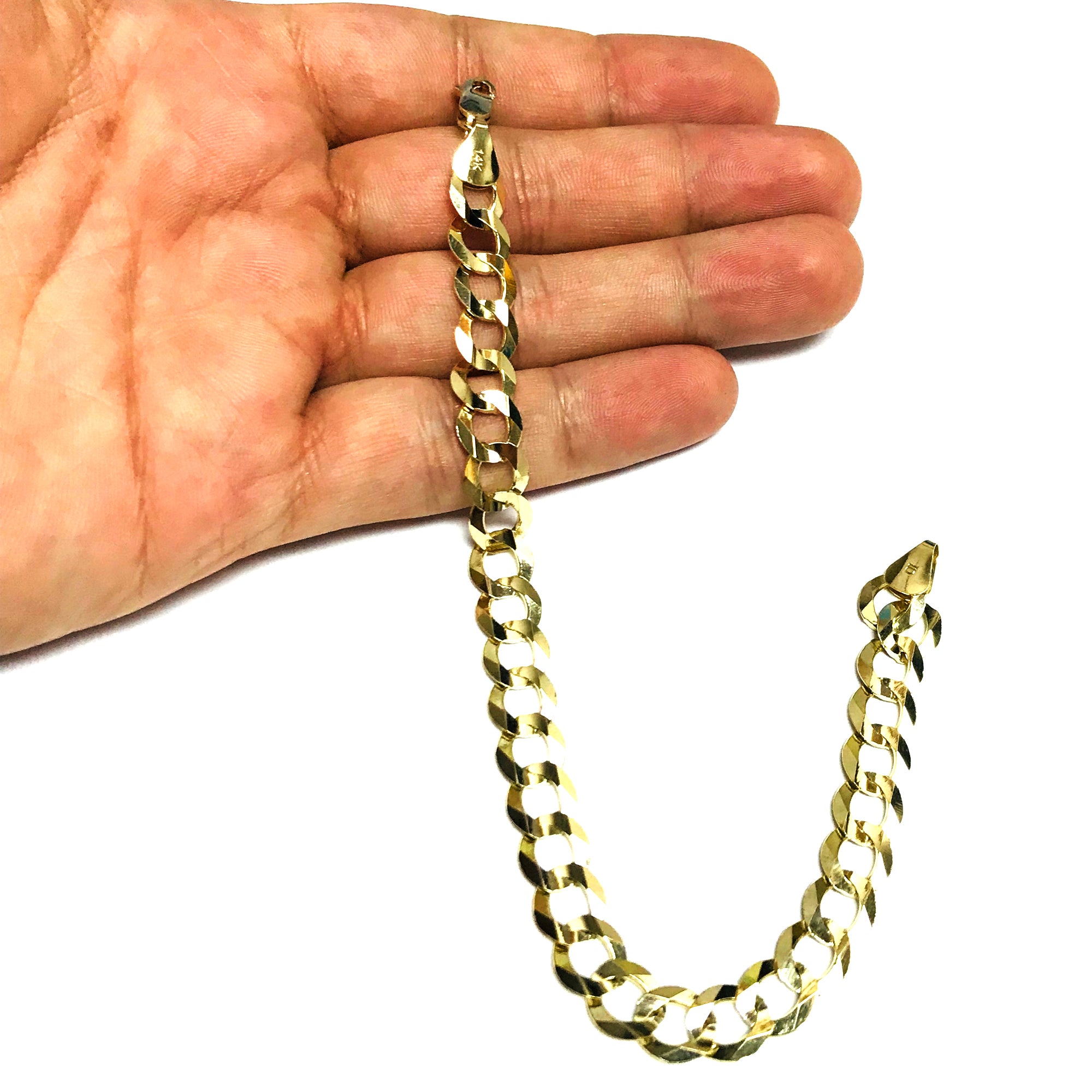 14k Yellow Solid Gold Comfort Curb Chain Bracelet, 8.2mm, 8.5" fine designer jewelry for men and women
