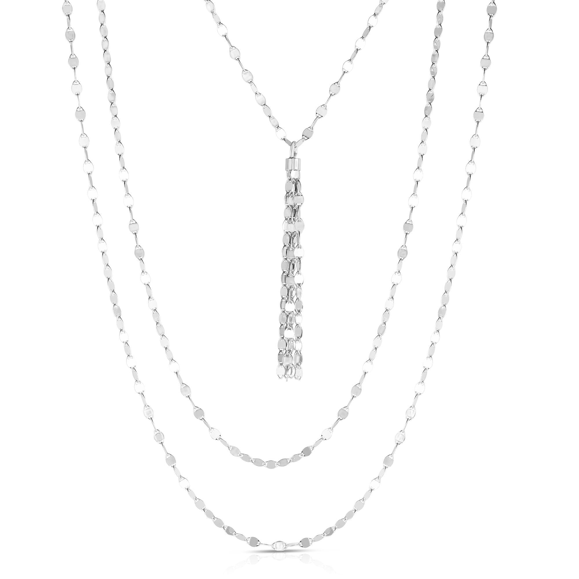 Sterling Silver Multi Strand Fancy Link Tassel Necklace, 18" fine designer jewelry for men and women