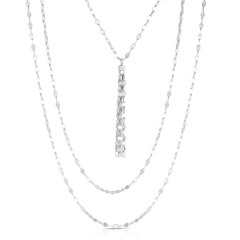 Sterling Silver Multi Strand Fancy Link Tassel Necklace, 18" fine designer jewelry for men and women