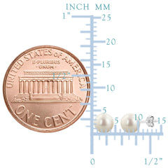 Sterling Silver Rhodium Finish 4mm White Fresh Water Pearl Stud Earring fine designer jewelry for men and women