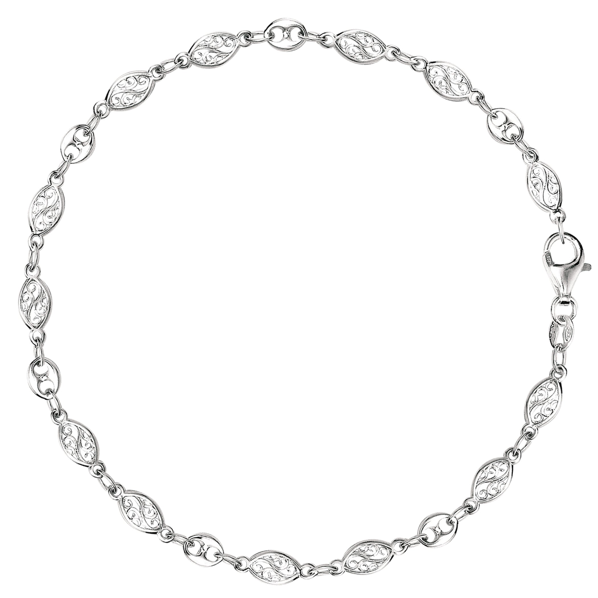 Mixed Filigree And Mariner Link Chain Anklet In Sterling Silver fine designer jewelry for men and women