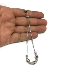Sterling Silver Sparkly Finish Beads Element Adjustable Bolo Friendship Bracelet , 9.25" fine designer jewelry for men and women