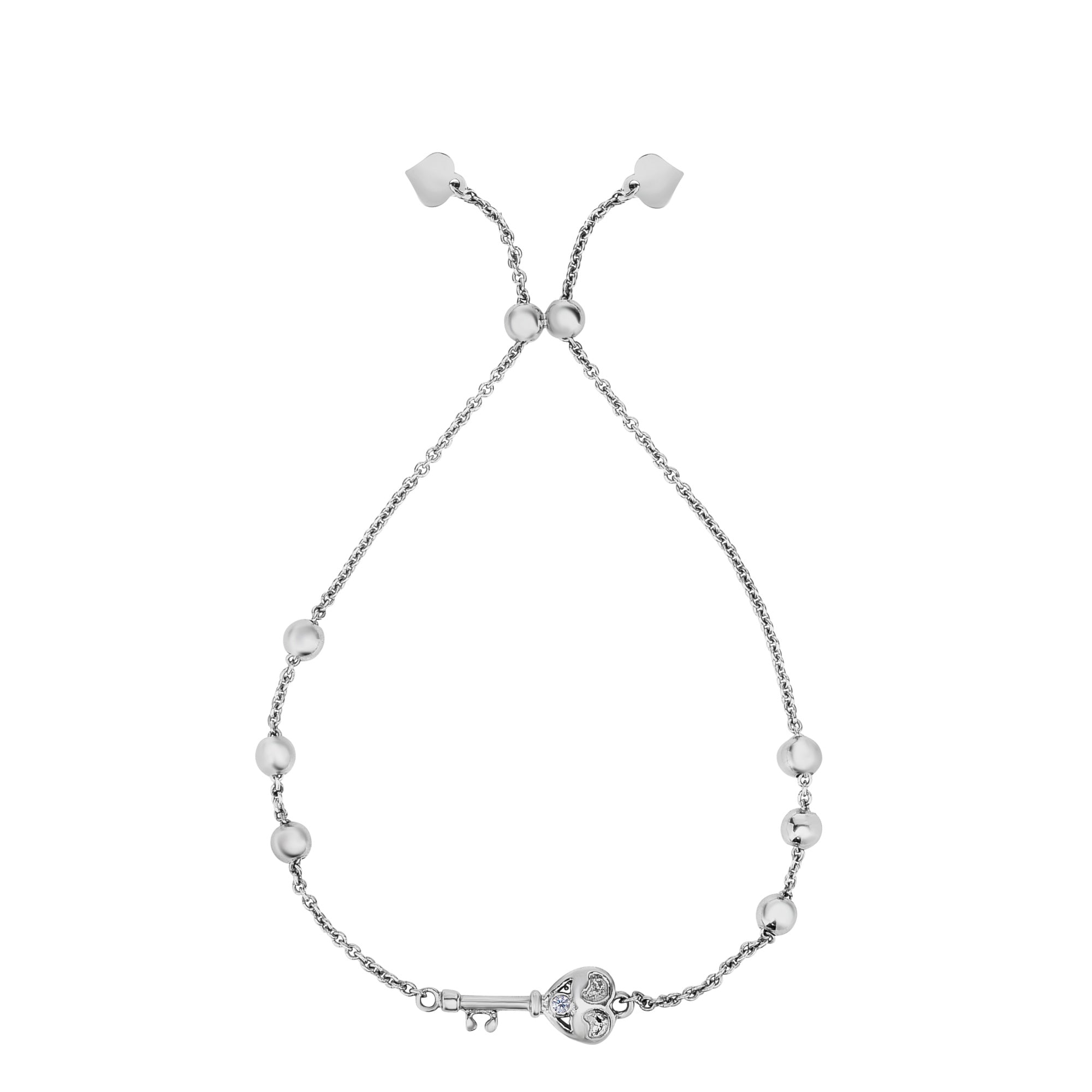 Sterling Silver Key Charm Element Adjustable Bolo Friendship Bracelet , 9.25" fine designer jewelry for men and women