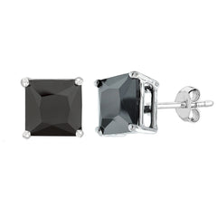 Sterling Silver Rhodium Finish Princess Cut Black Cubic Zirconia Stud Earring fine designer jewelry for men and women