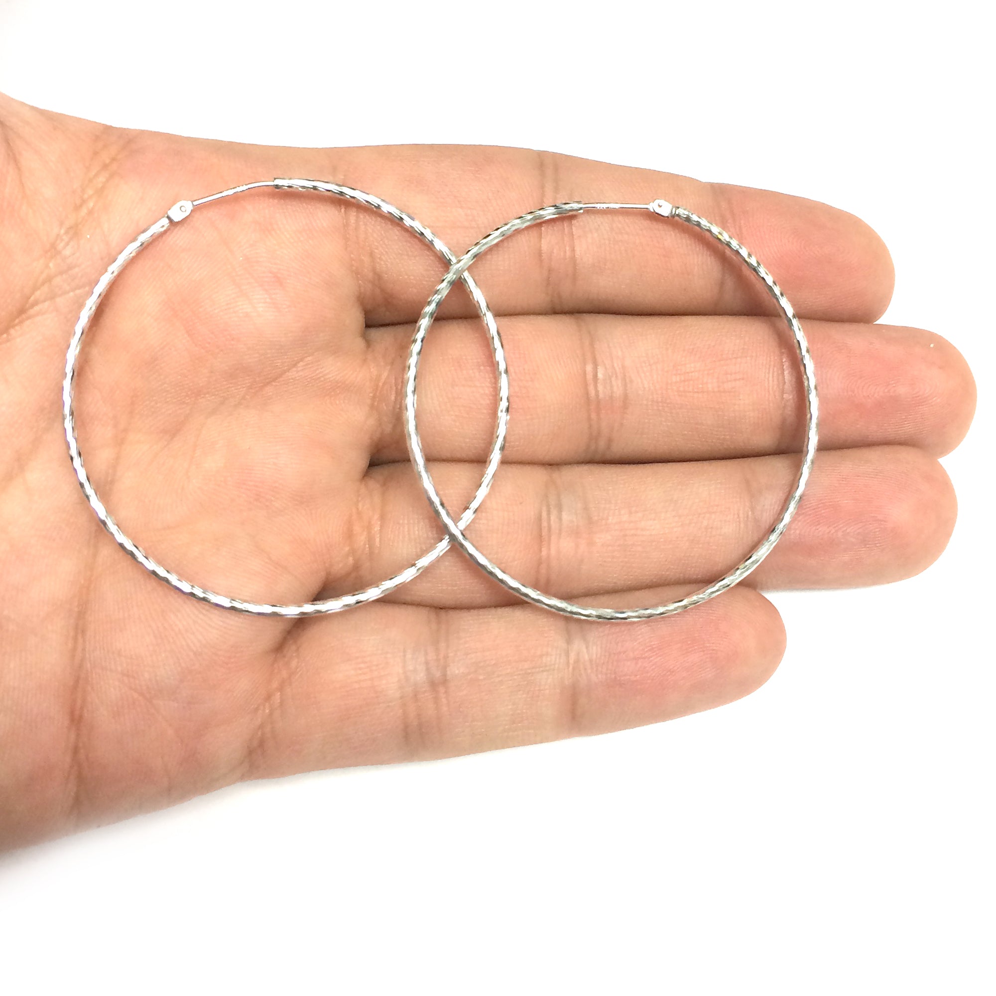 Sterling Silver Rhodium Plated Round Hoop Earrings fine designer jewelry for men and women