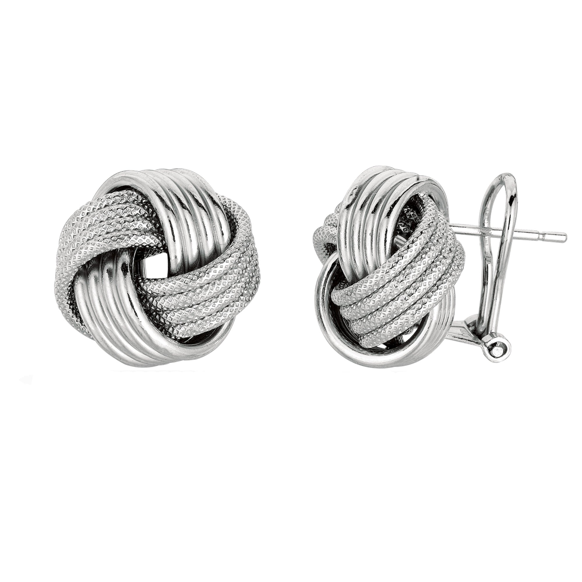 Sterling Silver Rhodium Finish 14mm Love Knot Earrings fine designer jewelry for men and women